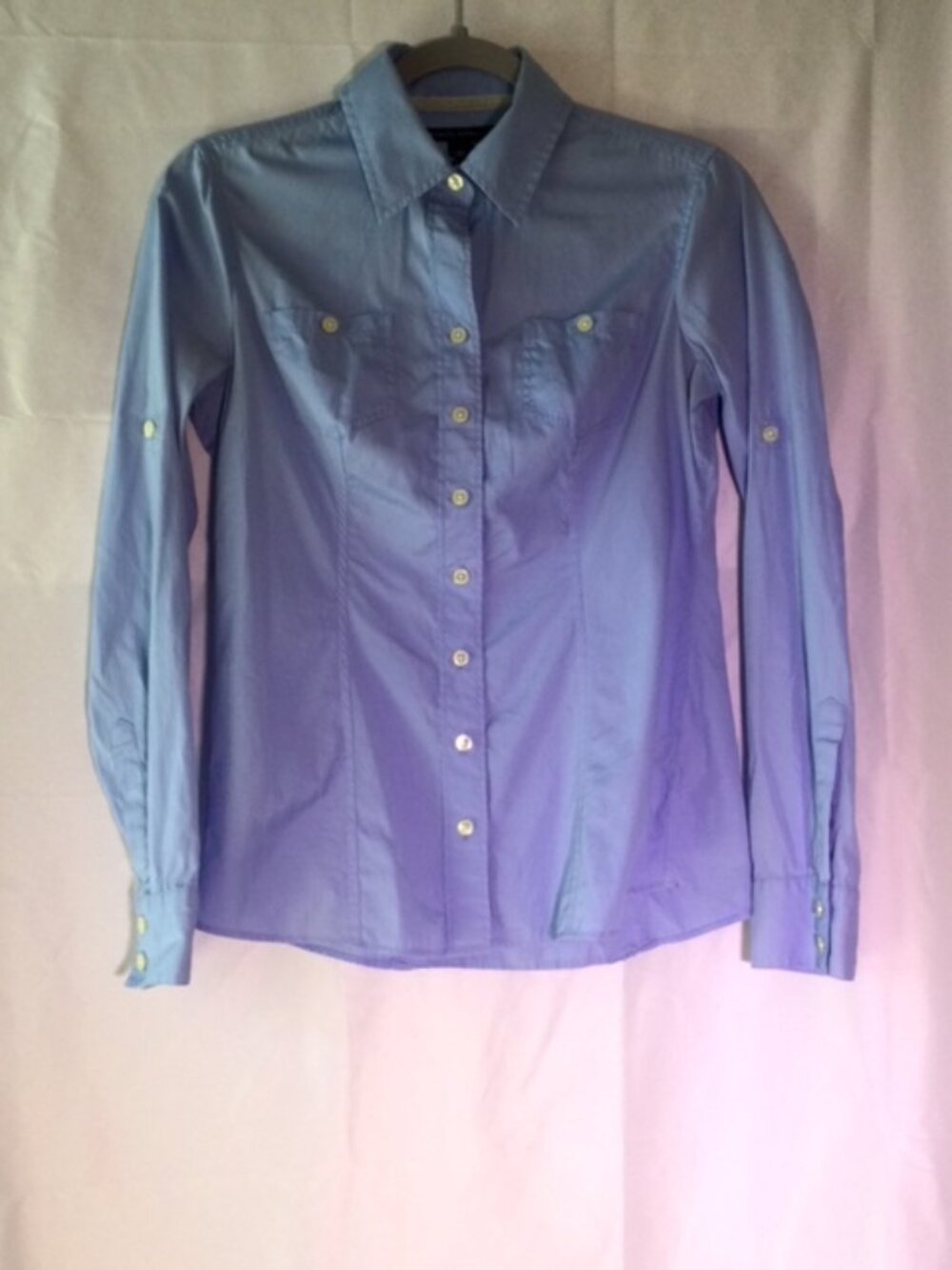 Banana Republic 100% Cotton Blue Utility Shirt Women's Roll Tab Blouse